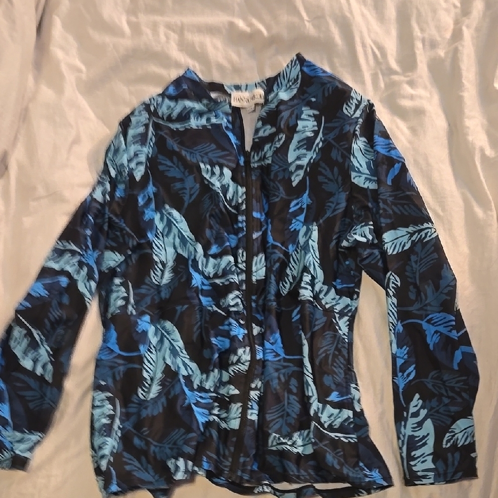 Blue and Black Leaf Print Blouse
